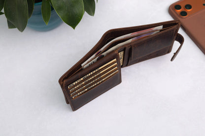 Personalised Brown Leather Wallet – Bifold with Coin Pocket