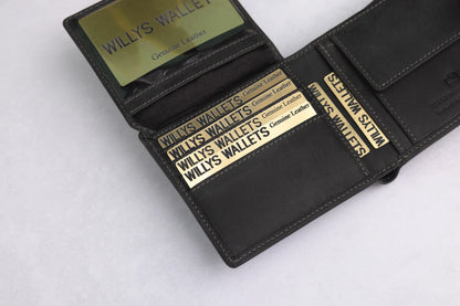 Personalised Black Hunter Leather Wallet – Bifold with Coin Pocket & RFID Protection