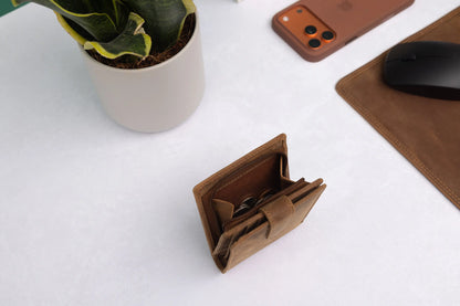 Personalised Rustic Brown Leather Wallet – Bifold with Large Zip Coin Pocket