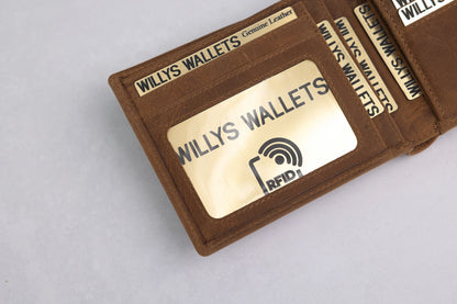 Personalised Rustic Brown Leather Wallet – Bifold with Zip Coin Pocket & RFID Protection