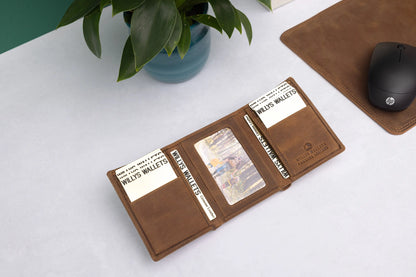 Personalised Rustic Brown Leather Wallet – Trifold RFID Wallet for Men