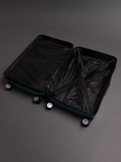 “Interior view of BEOW expandable suitcase with spacious compartments and elastic straps”