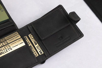 Personalised Black Hunter Leather Wallet – Bifold with Coin Pocket & RFID Protection