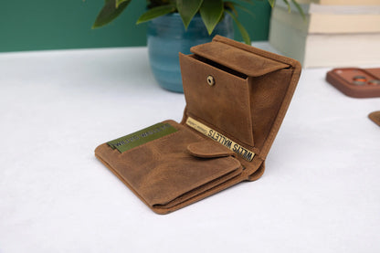 Personalised Rustic Brown Leather Wallet – Trifold RFID Wallet for Men