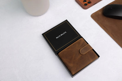 Personalised High-Capacity Rustic Brown Hunter Leather Wallet – Bifold RFID Wallet for Men