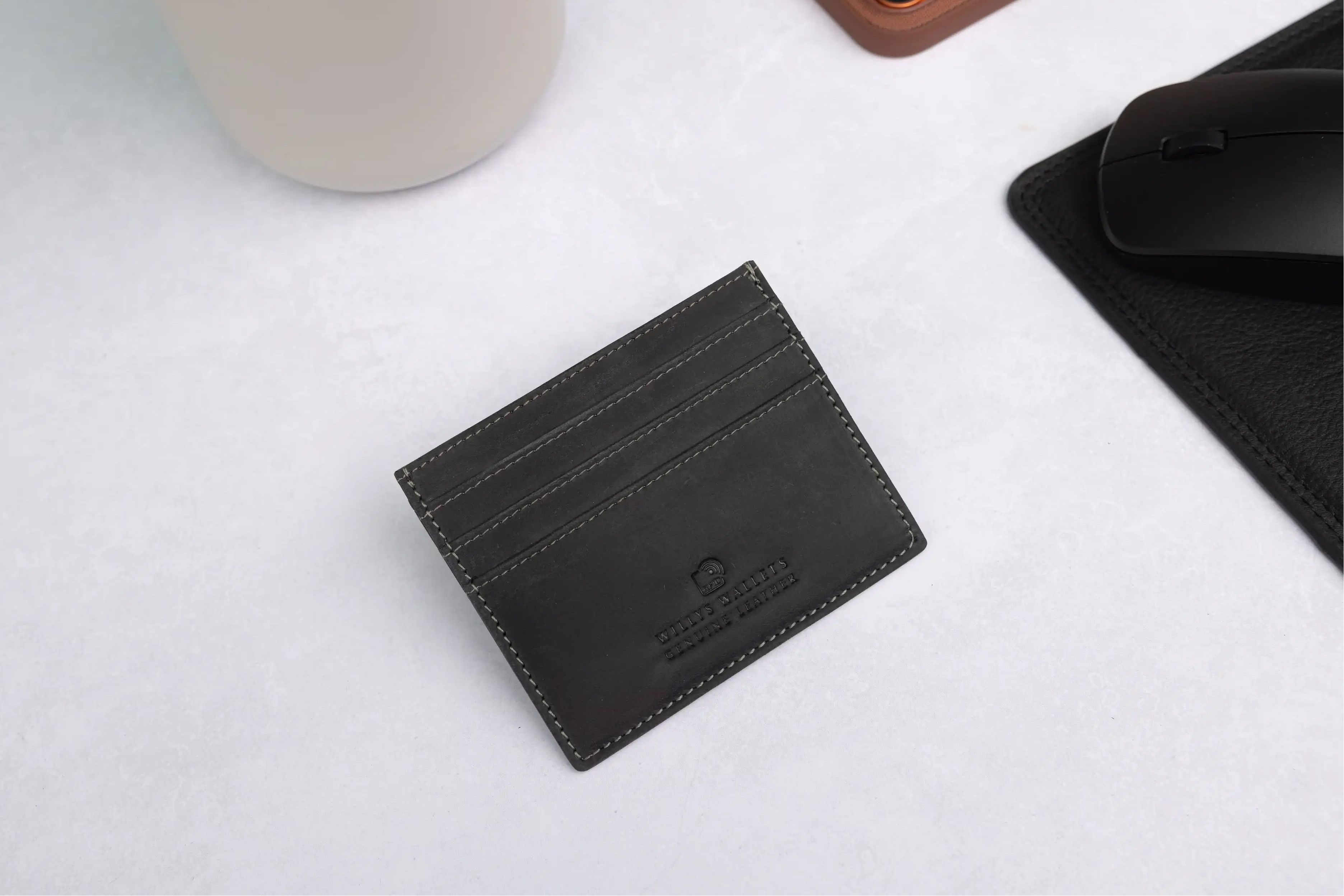 Personalised Black Hunter Leather Card Holder – RFID Slim Wallet