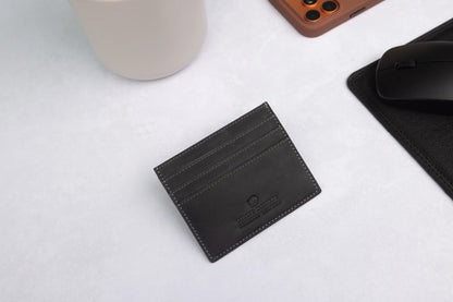 Personalised Black Hunter Leather Card Holder – RFID Slim Wallet