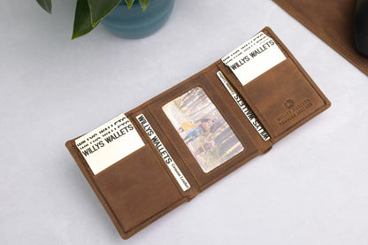 Personalised Rustic Brown Leather Wallet – Trifold RFID Wallet for Men