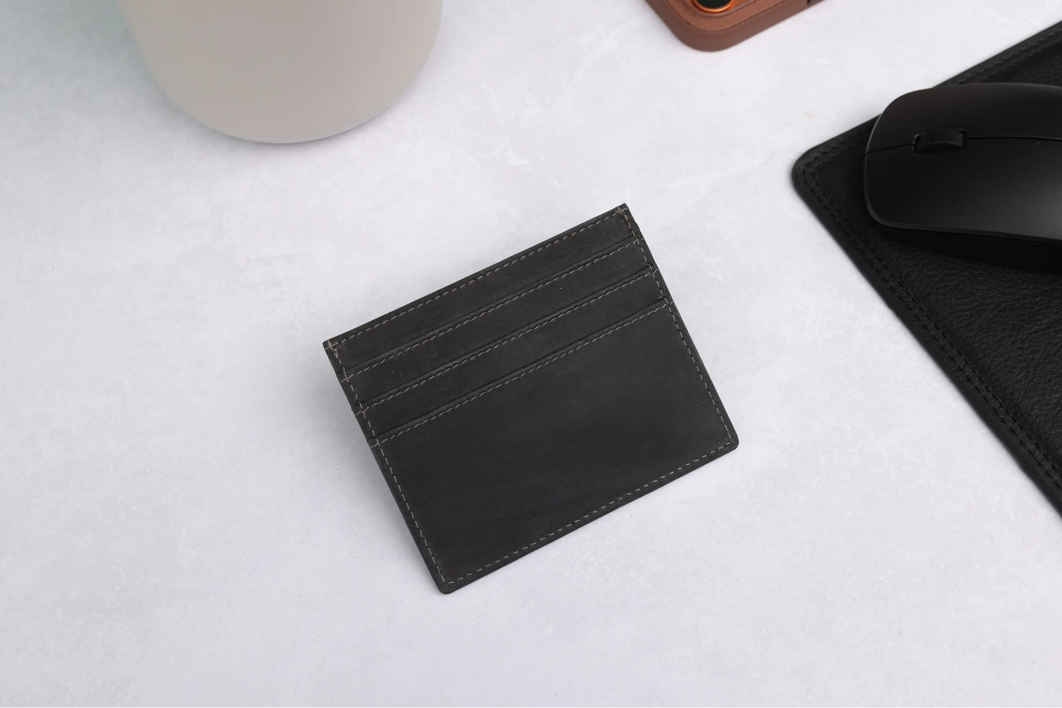 Personalised Black Hunter Leather Card Holder – RFID Slim Wallet