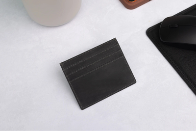 Personalised Black Hunter Leather Card Holder – RFID Slim Wallet