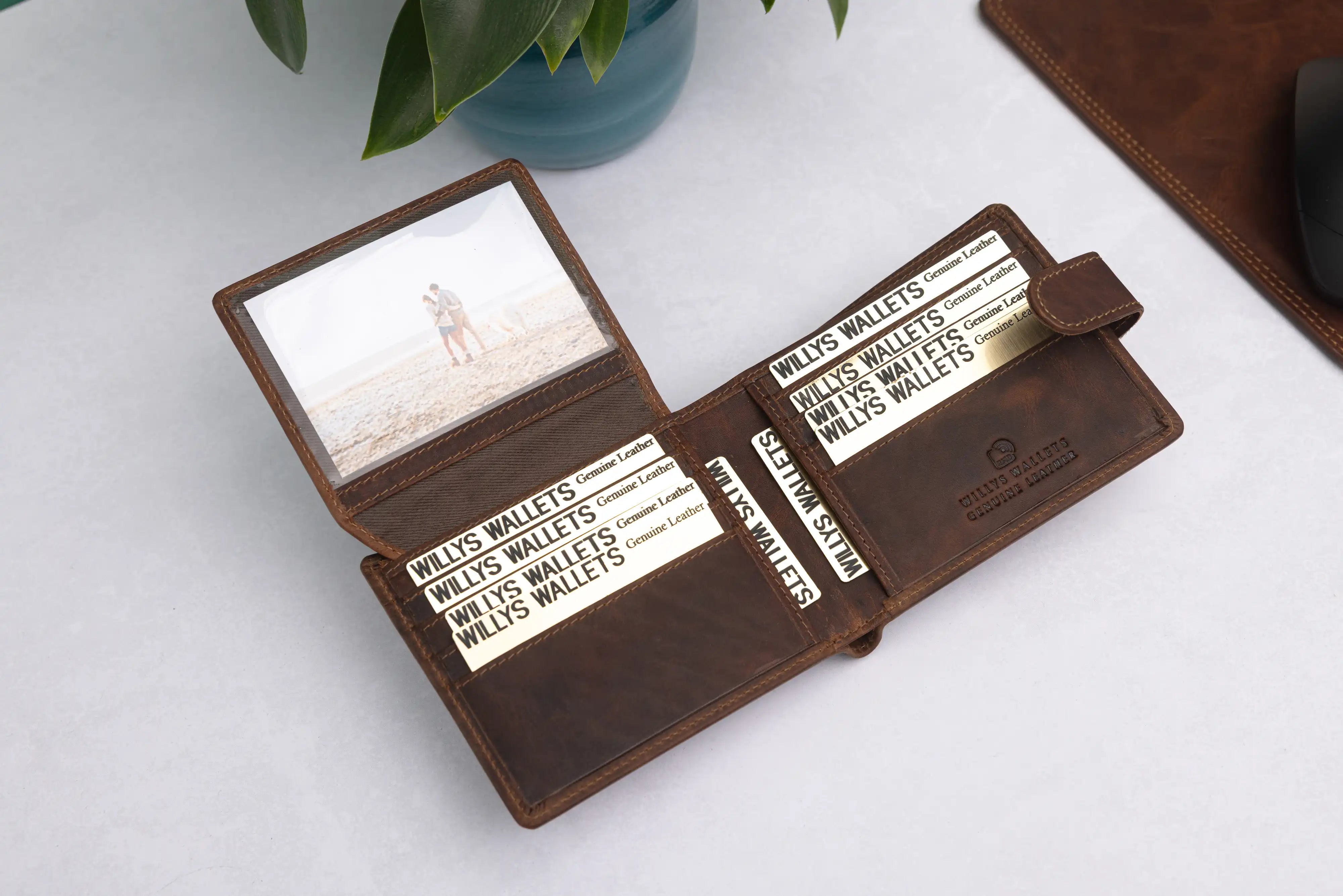 Personalised Brown Leather Wallet – Bifold with Card Holder Slots & RFID Protection
