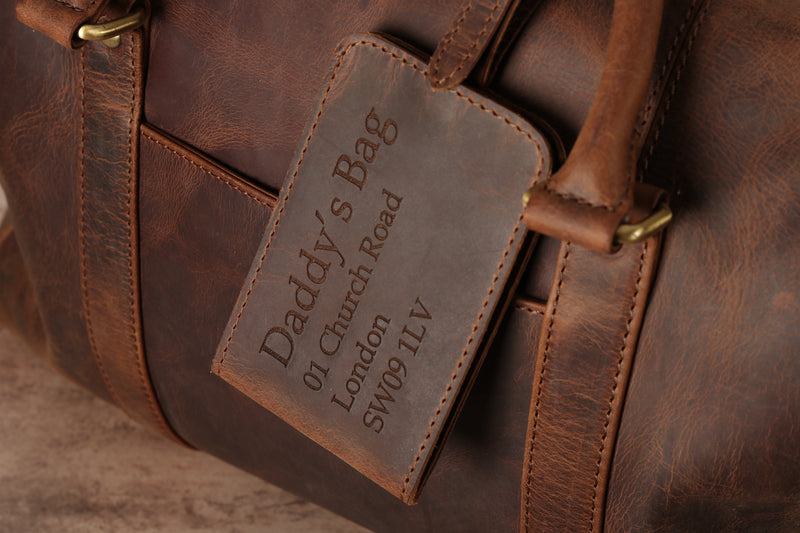 Personalised Engraved Brown Leather Luggage Tag