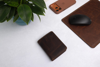 Personalised Brown Leather Wallet – Trifold Design with RFID Protection