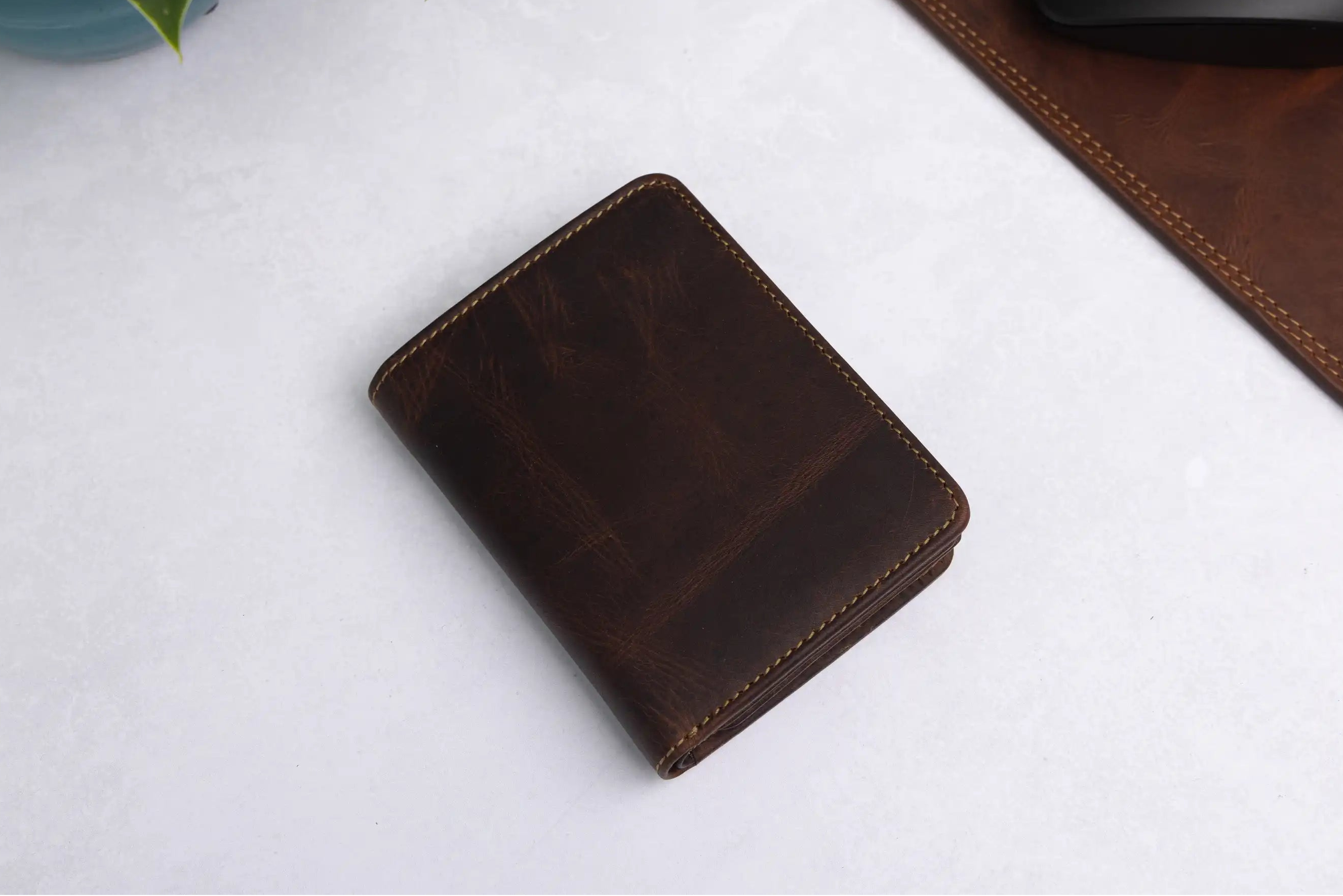 Personalised Brown Leather Wallet – Trifold Design with RFID Protection