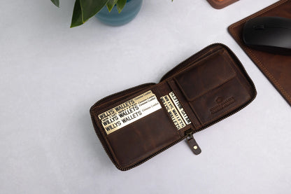 Personalised Brown Leather Wallet – Zip-Around Bifold Design