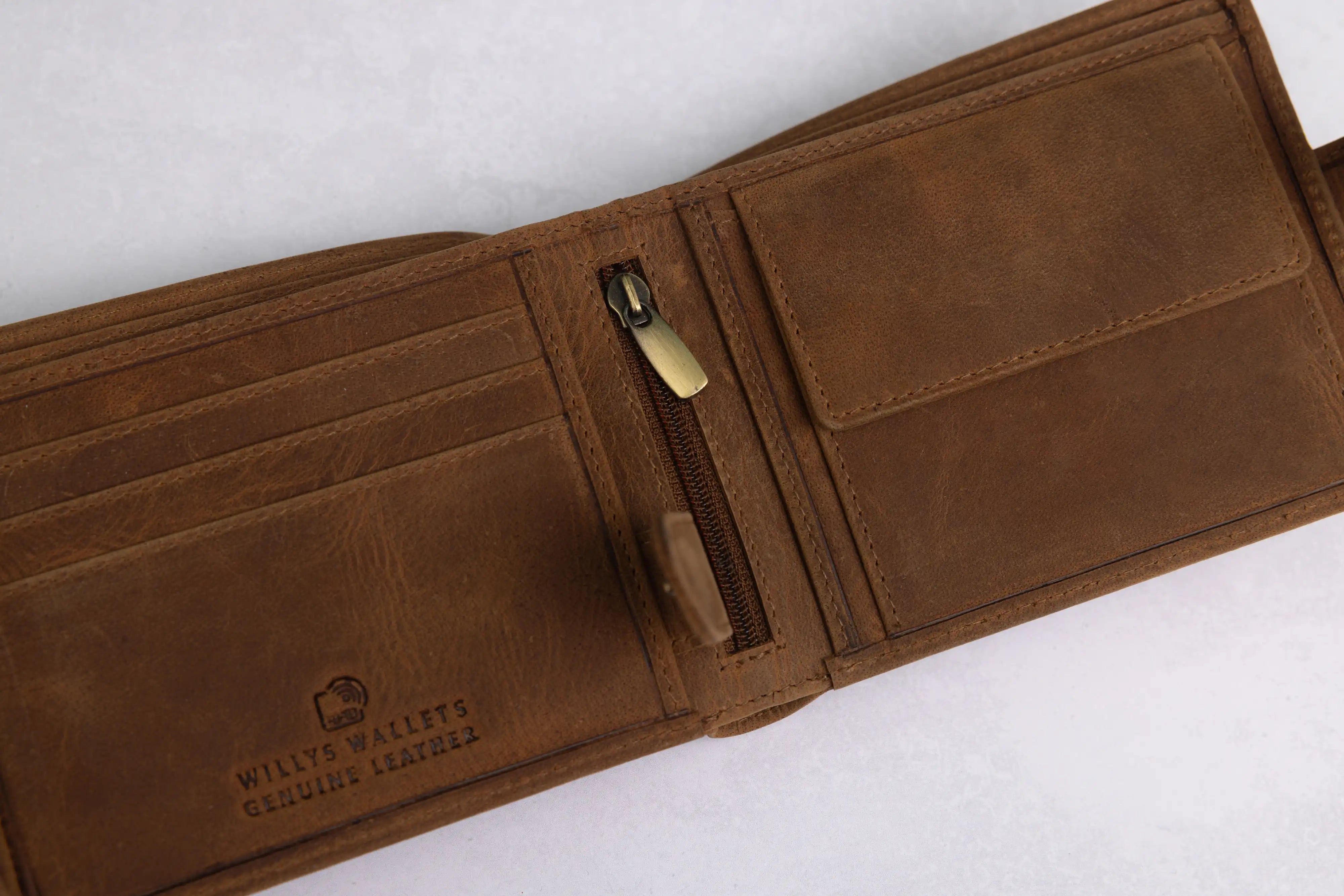 Personalised High-Capacity Rustic Brown Hunter Leather Wallet – Bifold RFID Wallet for Men