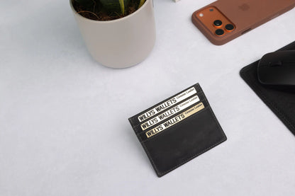 Personalised Black Hunter Leather Card Holder – RFID Slim Wallet