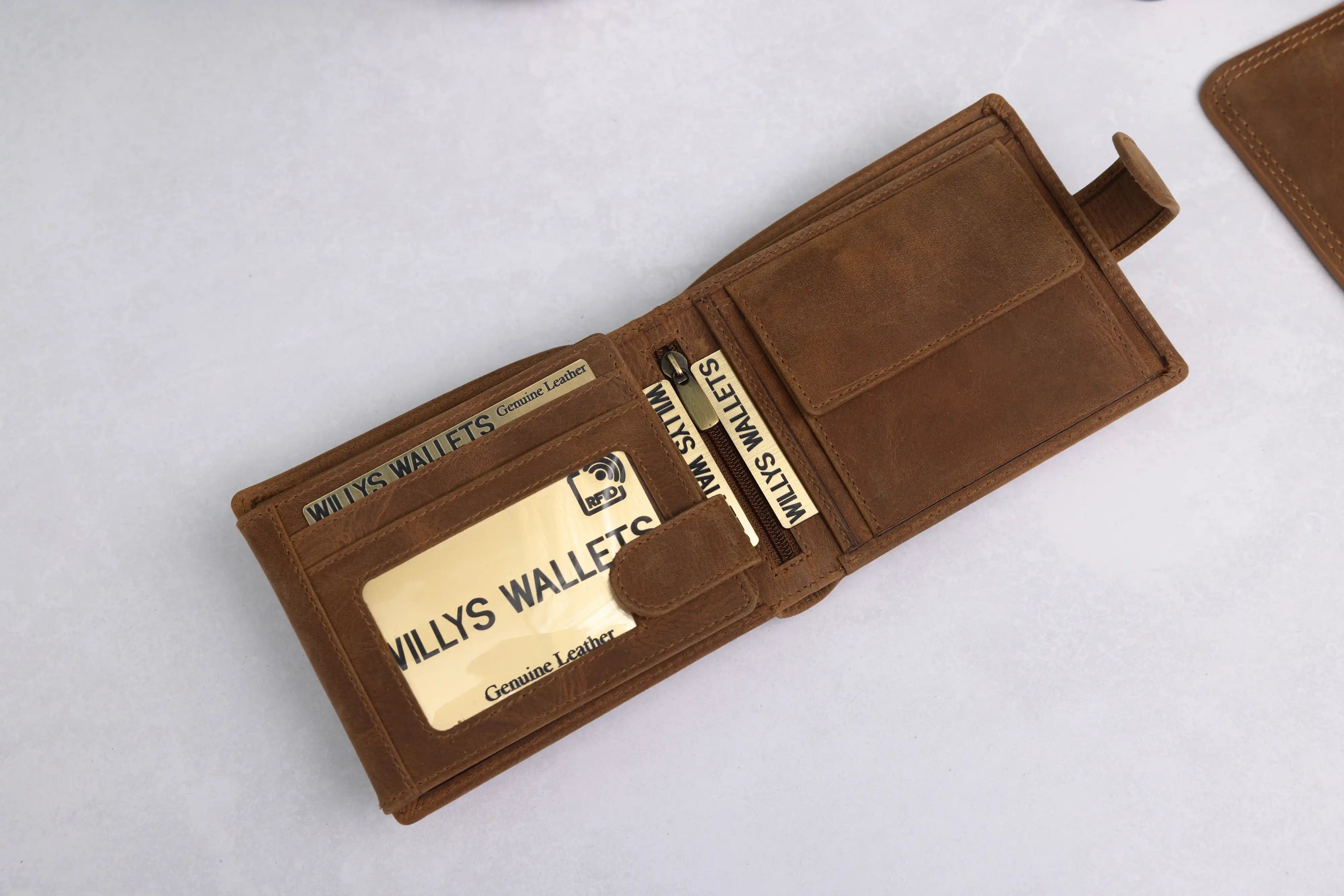 Personalised High-Capacity Rustic Brown Hunter Leather Wallet – Bifold RFID Wallet for Men