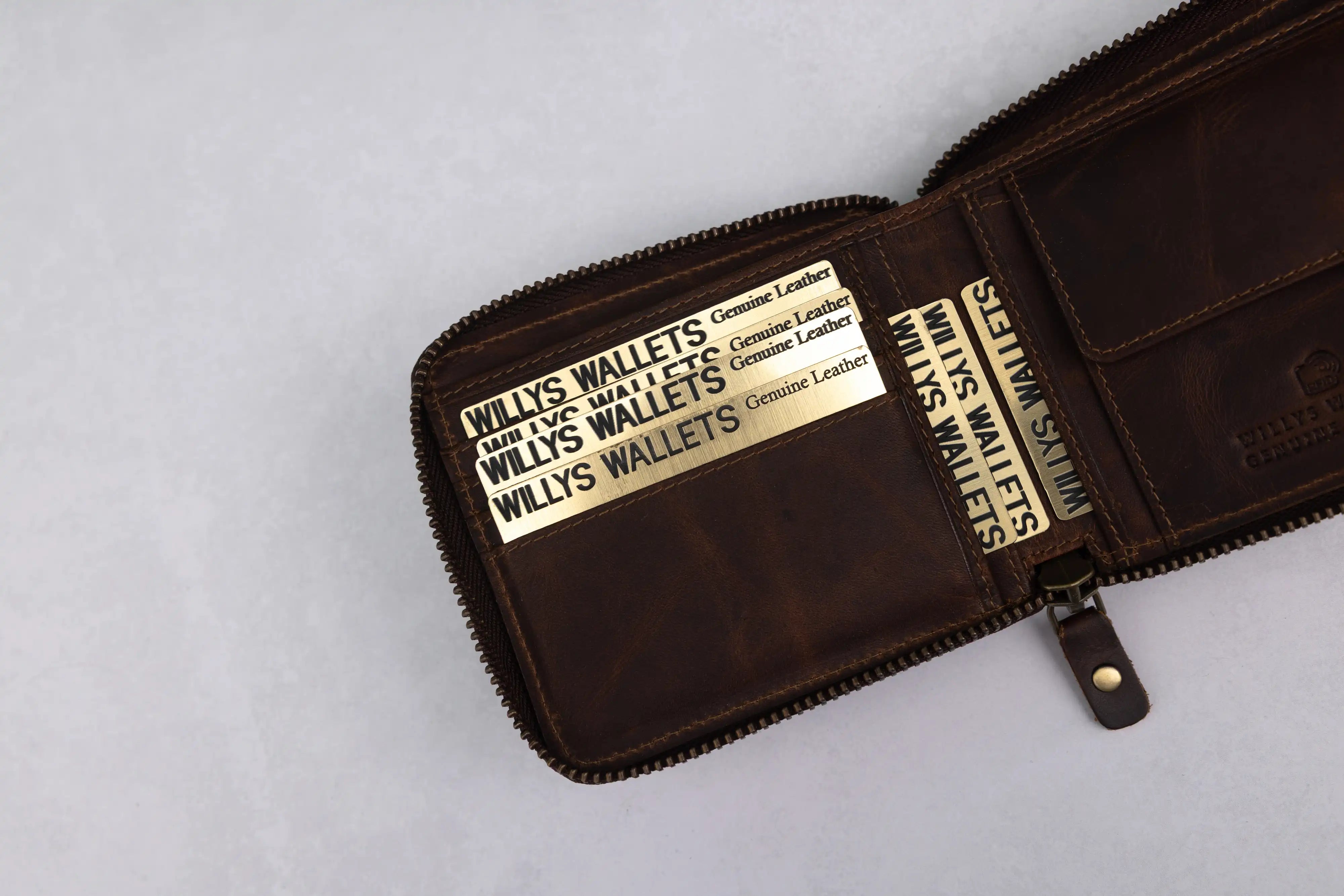 Personalised Brown Leather Wallet – Zip-Around Bifold Design