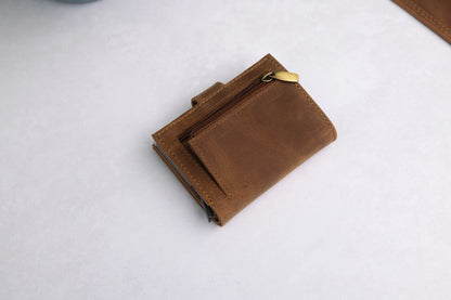 Personalised 6-Card Cognac Pop-Up Wallet – RFID Secure, Compact & Stylish
