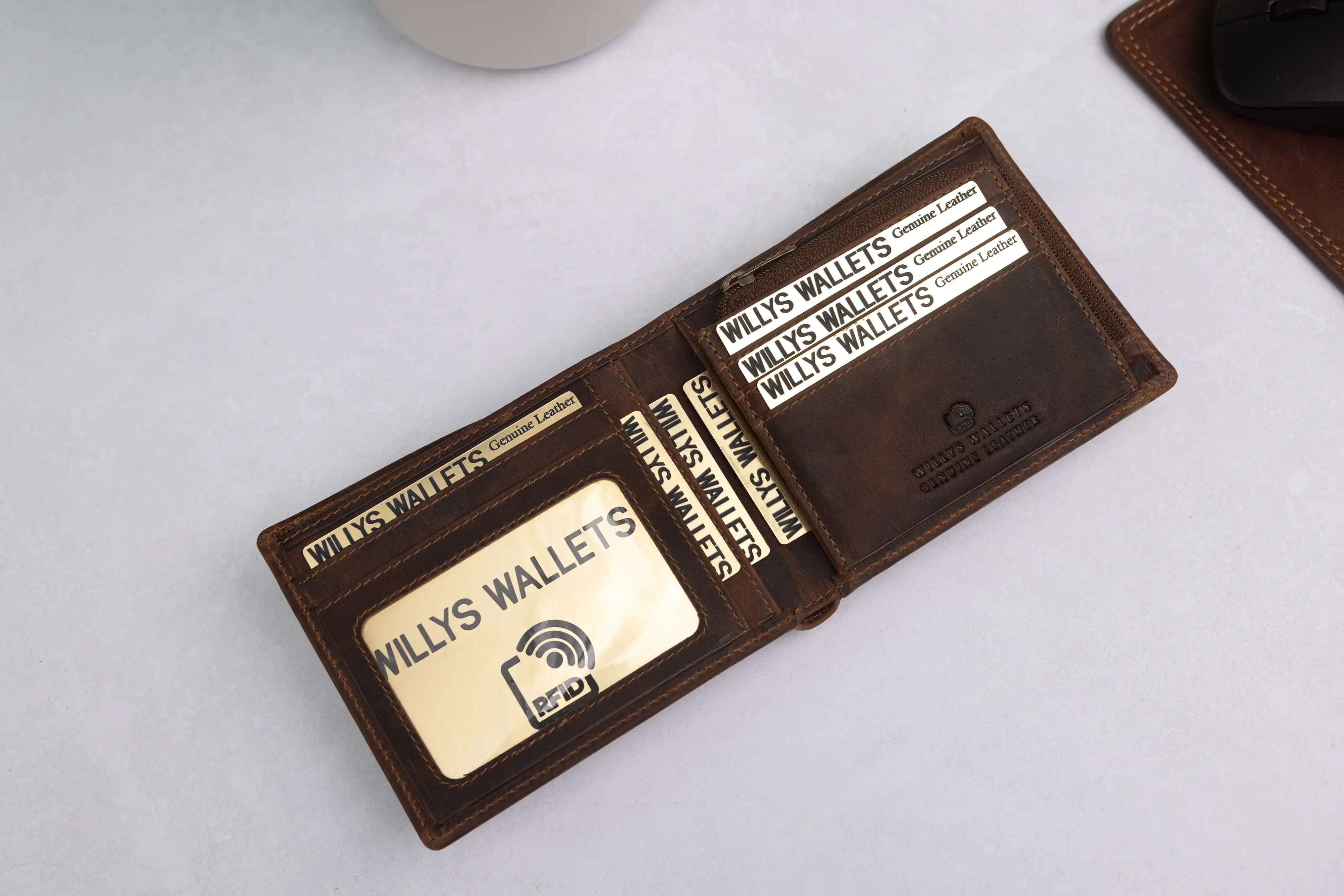 Personalised Brown Leather Wallet – Bifold with RFID Protection