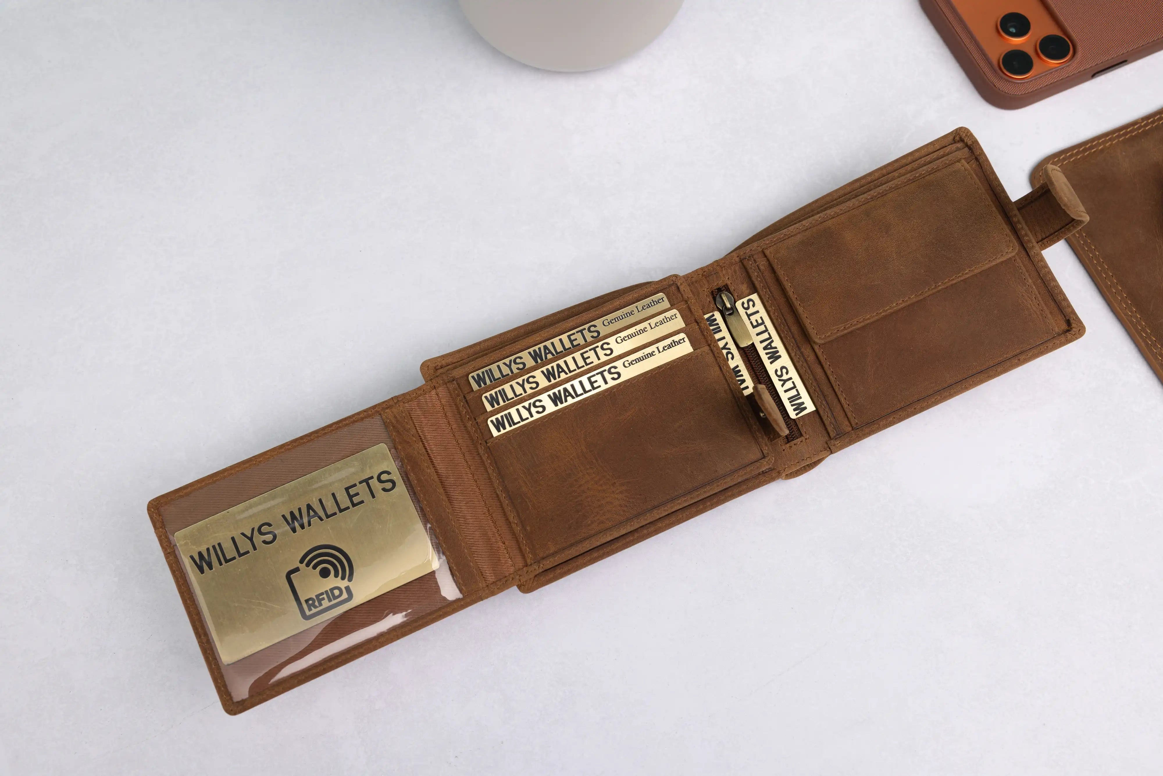 Personalised High-Capacity Rustic Brown Hunter Leather Wallet – Bifold RFID Wallet for Men