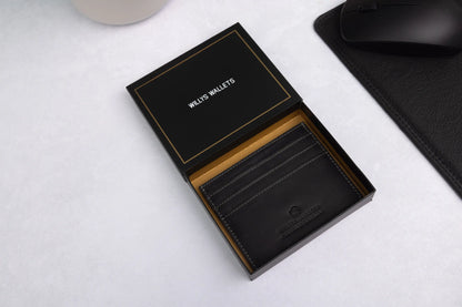 Personalised Black Hunter Leather Card Holder – RFID Slim Wallet