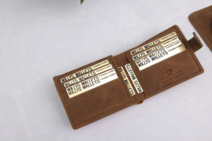 Personalised Rustic Brown Leather Wallet – Bifold with Card Holder Slots & RFID Protection