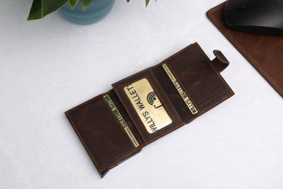 Personalised 6-Card Brown Pop-Up Wallet – RFID Secure, Compact & Stylish