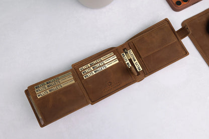 Personalised High-Capacity Rustic Brown Hunter Leather Wallet – Bifold RFID Wallet for Men