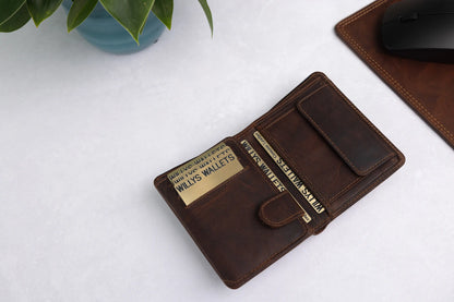 Personalised Brown Leather Wallet – Trifold Design with RFID Protection