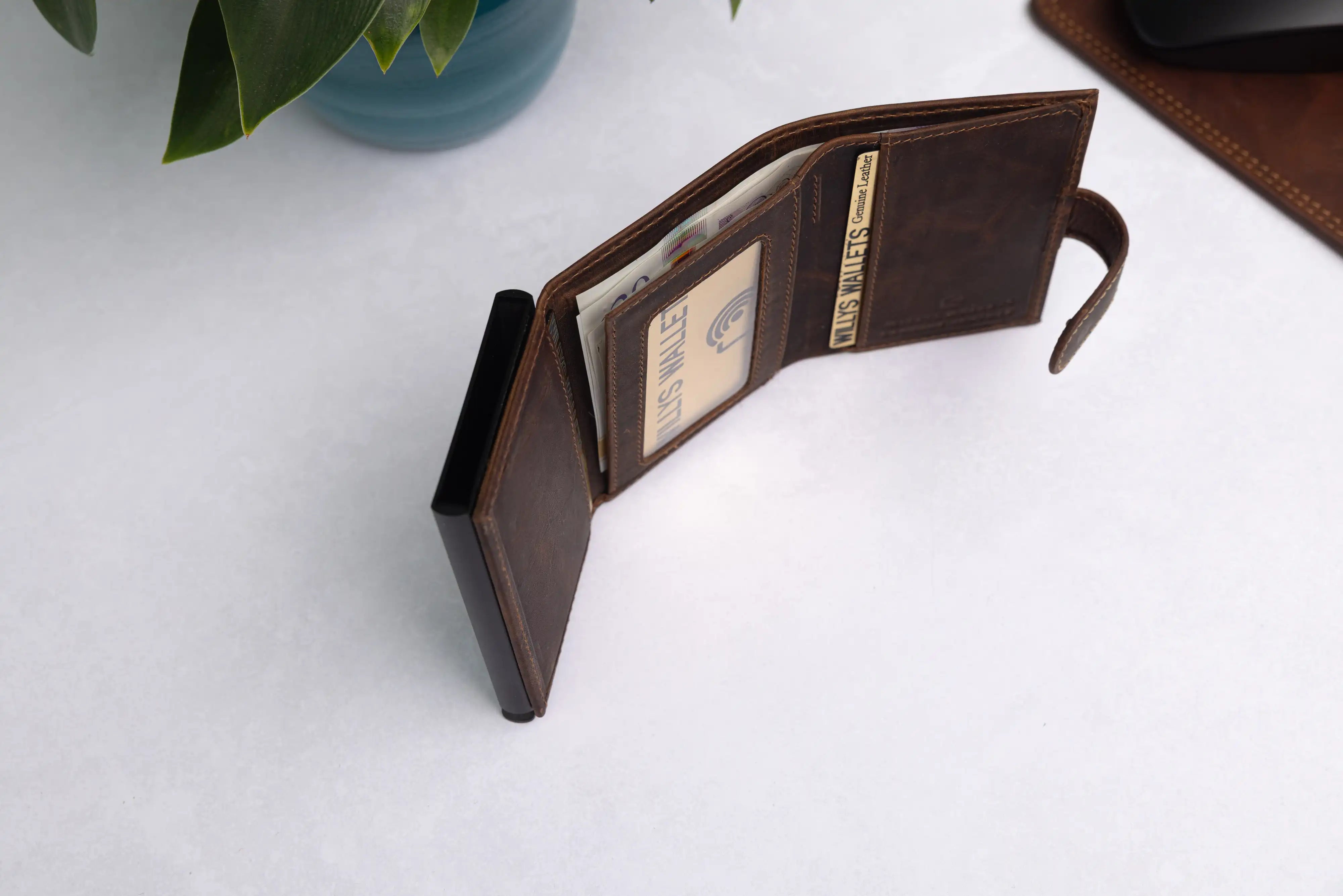 Personalised 6-Card Brown Pop-Up Wallet – RFID Secure, Compact & Stylish