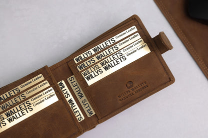Personalised Rustic Brown Leather Wallet – Bifold with Card Holder Slots & RFID Protection