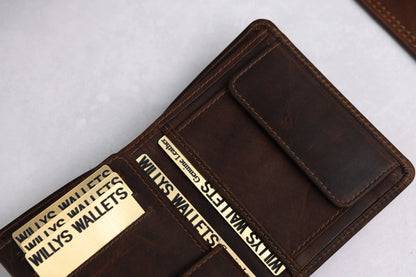 Personalised Brown Leather Wallet – Trifold Design with RFID Protection