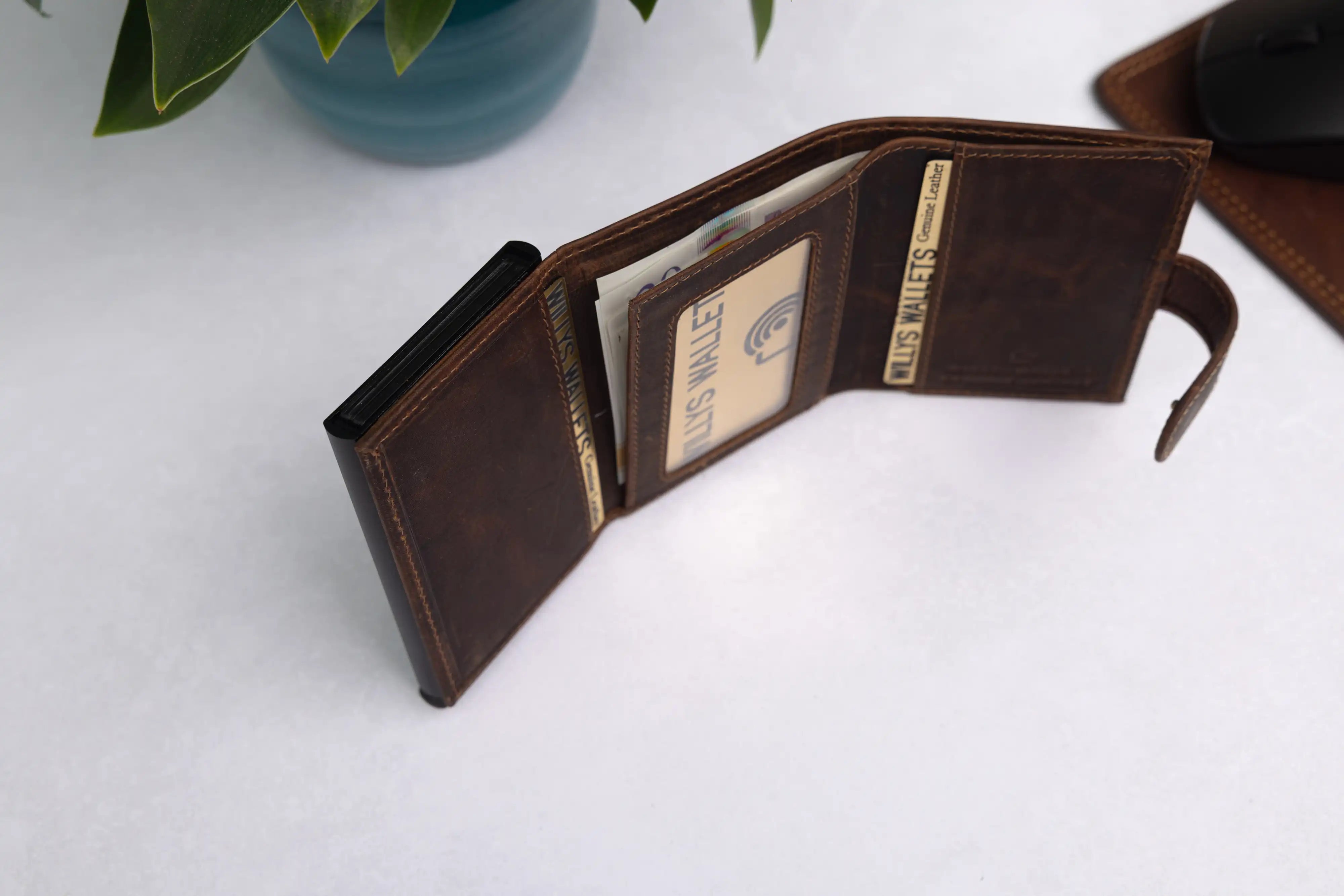 Personalised 6-Card Brown Pop-Up Wallet – RFID Secure, Compact & Stylish