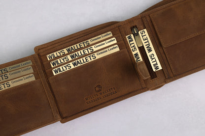Personalised High-Capacity Rustic Brown Hunter Leather Wallet – Bifold RFID Wallet for Men