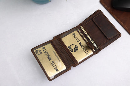 Personalised Brown Leather Wallet – Trifold Design with RFID Protection