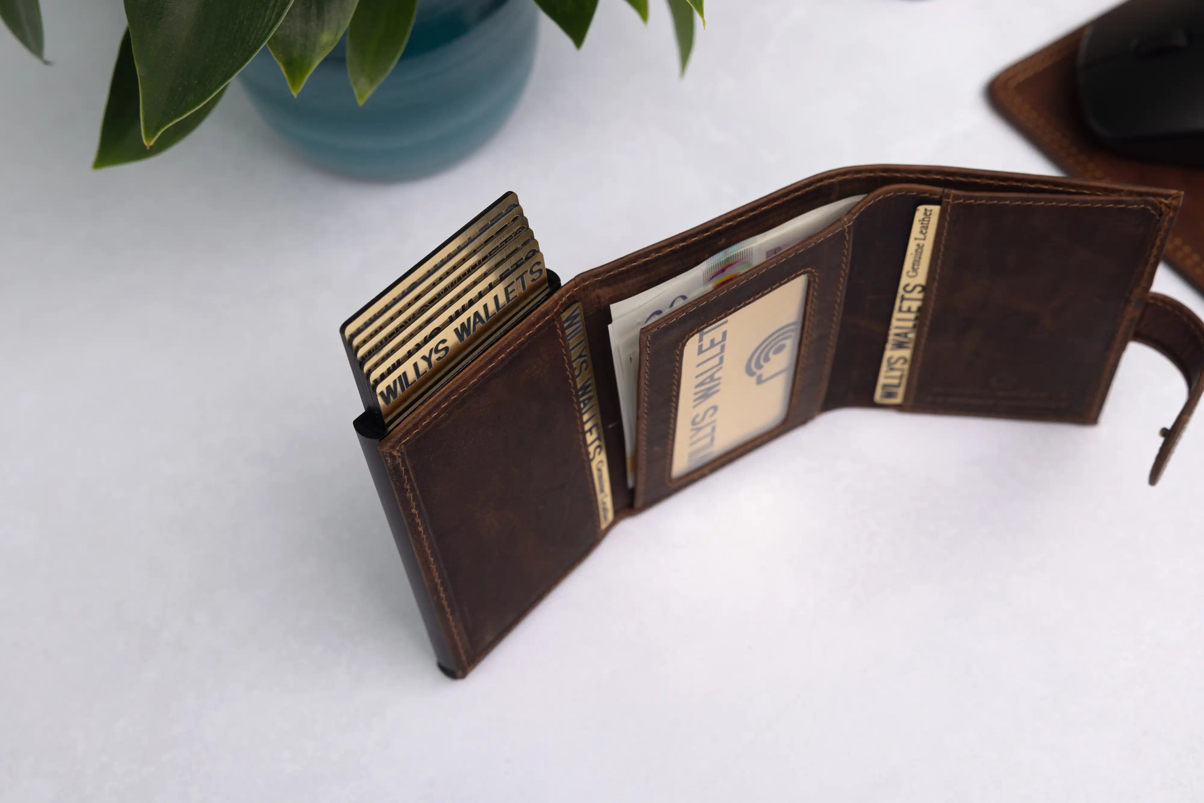 Personalised 6-Card Brown Pop-Up Wallet – RFID Secure, Compact & Stylish