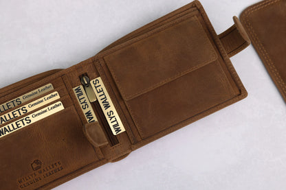 Personalised High-Capacity Rustic Brown Hunter Leather Wallet – Bifold RFID Wallet for Men