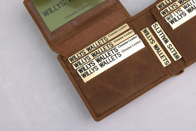 Personalised Rustic Brown Leather Wallet – Bifold with Card Holder Slots & RFID Protection