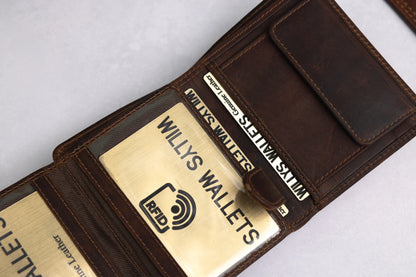 Personalised Brown Leather Wallet – Trifold Design with RFID Protection