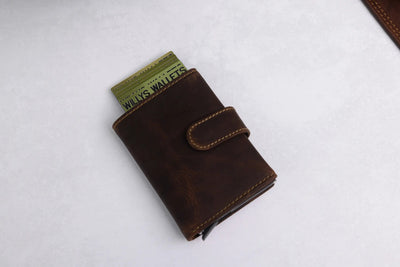 Personalised 6-Card Brown Pop-Up Wallet – RFID Secure, Compact & Stylish