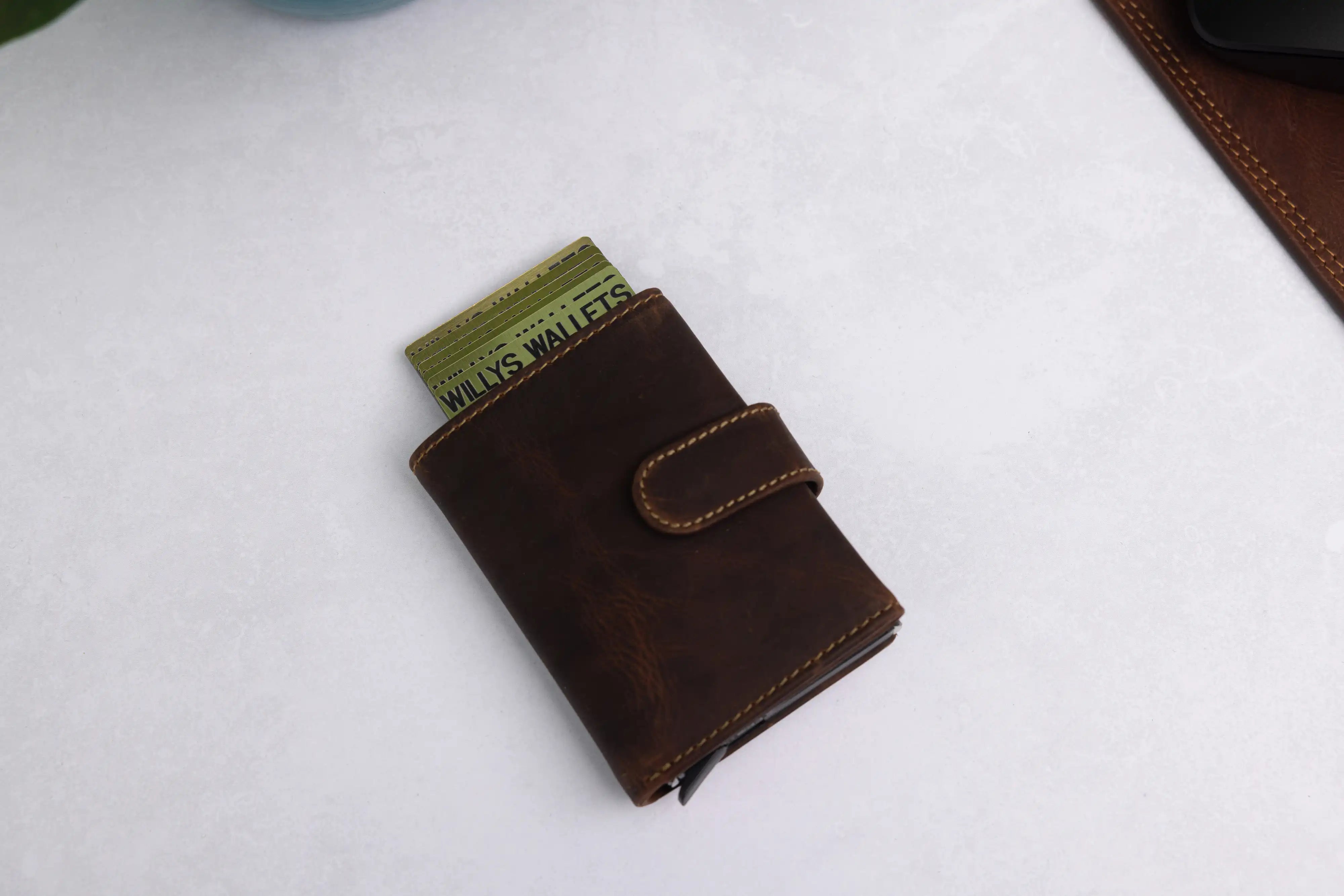 Personalised 6-Card Brown Pop-Up Wallet – RFID Secure, Compact & Stylish