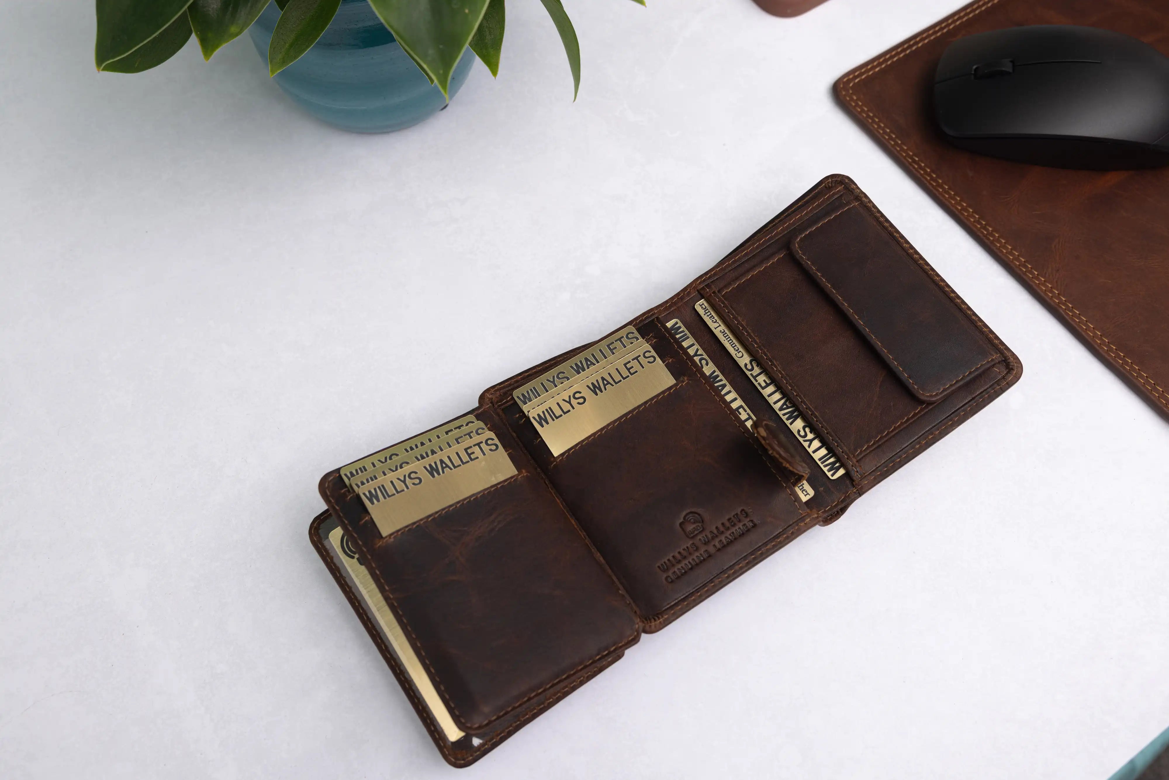 Personalised Brown Leather Wallet – Trifold Design with RFID Protection