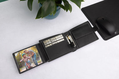 Personalised High-Capacity Black Hunter Leather Wallet – Bifold RFID Wallet for Men