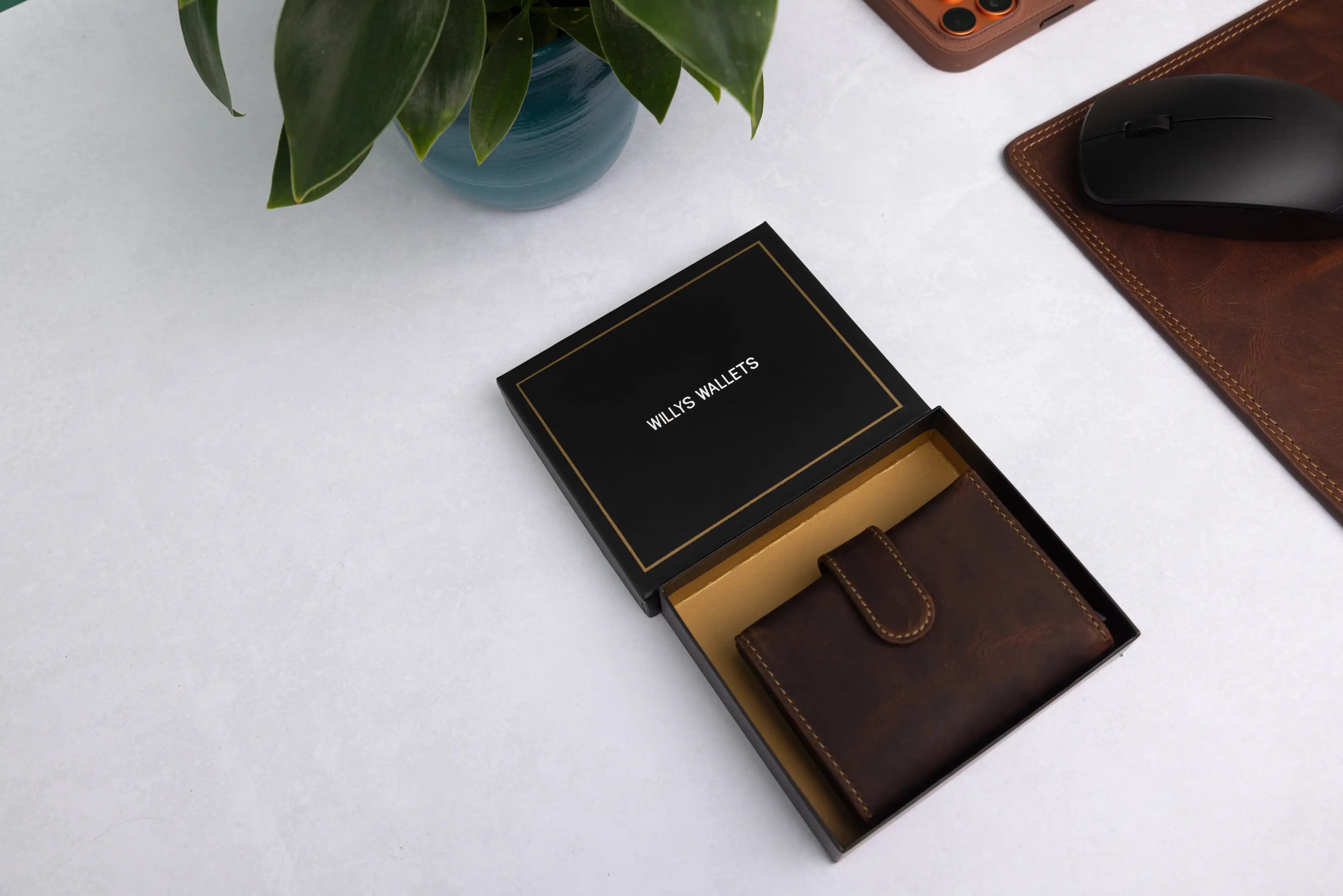 Personalised 6-Card Brown Pop-Up Wallet – RFID Secure, Compact & Stylish