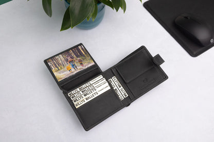 Personalised Black Hunter Leather Wallet – Bifold with Coin Pocket & RFID Protection