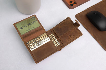 Personalised Rustic Brown Leather Wallet – Bifold with Coin Pocket & RFID Protection