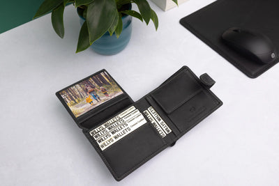 Personalised Black Hunter Leather Wallet – Bifold with Coin Pocket & RFID Protection