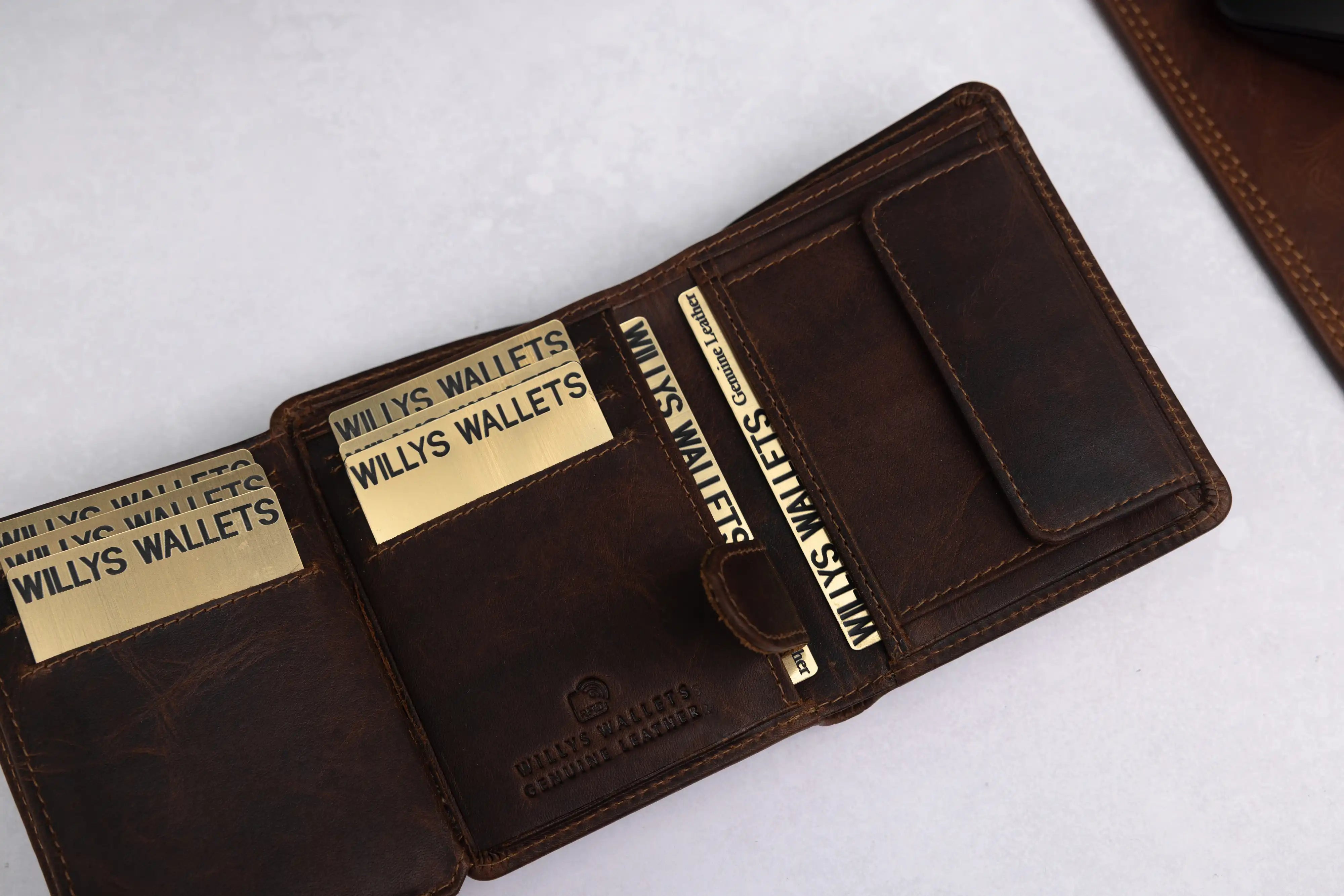 Personalised Brown Leather Wallet – Trifold Design with RFID Protection